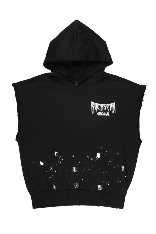 Twinkle Black Painted Cut Sleeve Hoodie - image 1