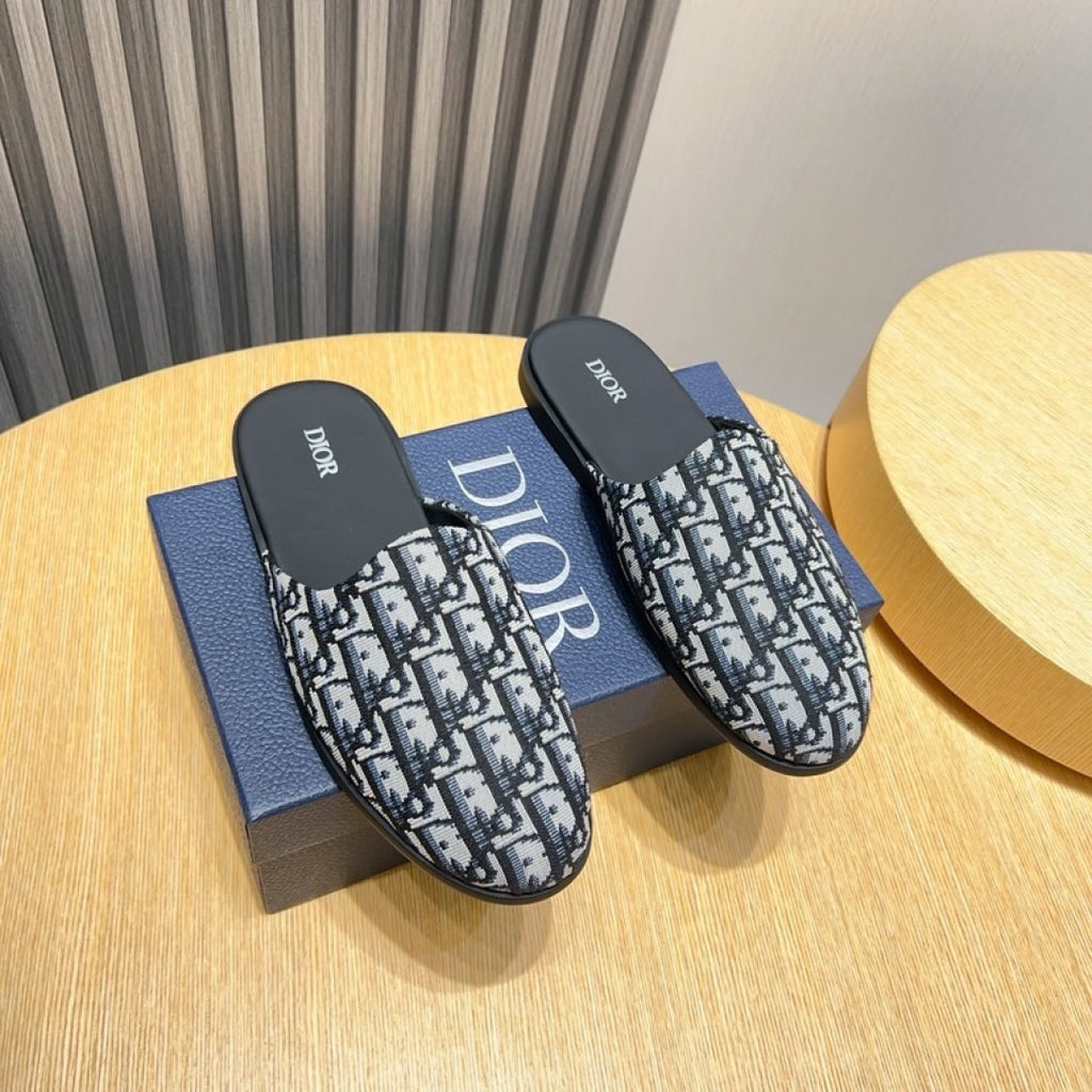 Dior Oblique Slip-On Mules – Grey & Black