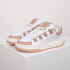 Miu Miu Oversized Lace Leather Low-Top Sneakers in White & Pink