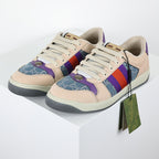 Gucci Screener Low-Top Sneakers – GG Denim Canvas with Purple Leather Trim & Web Stripe