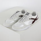 Miu Miu Suede & Satin Trainer Sneakers in White & Brown