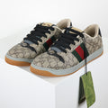 Gucci Screener Low-Top Sneakers – Full GG Supreme Canvas with Black Trim & Web Stripe