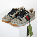Gucci Screener Low-Top Sneakers – Full GG Supreme Canvas with Black Trim & Web Stripe