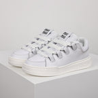Miu Miu Oversized Lace Leather Low-Top Sneakers in White