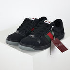 Gucci Screener Low-Top Sneakers – Triple Black GG Canvas & Suede with Web Stripe