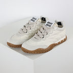 Miu Miu SS25 Quilted Nylon & Suede Sneakers in Cream