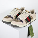 Gucci Screener Low-Top Sneakers – Beige GG Supreme Canvas with Web Stripe