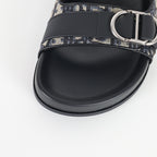Dior Aqua Oblique Double-Buckle Slides – Black & Beige