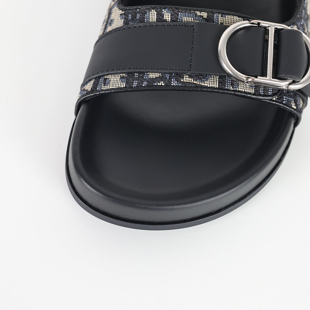 Dior Aqua Oblique Double-Buckle Slides – Black & Beige