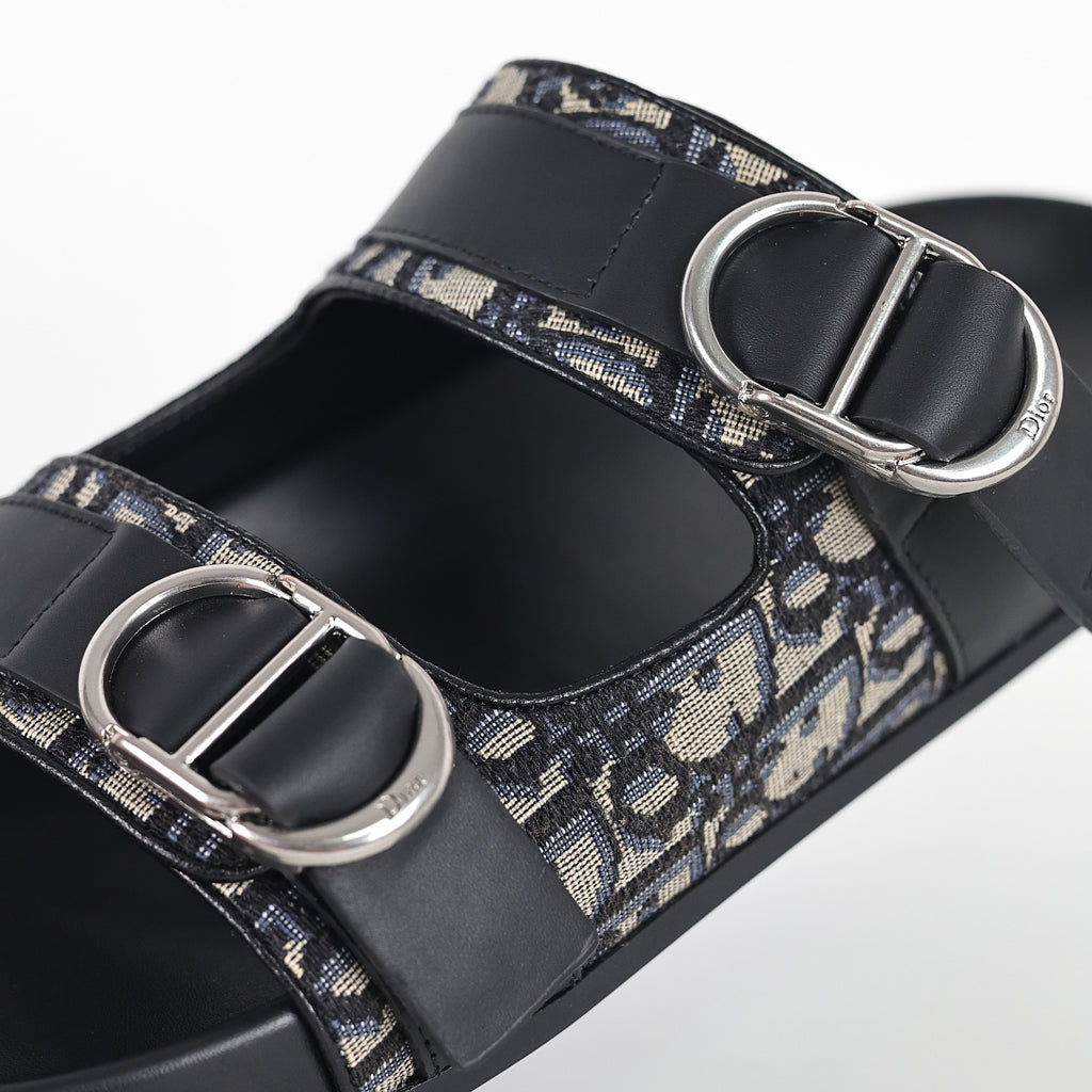 Dior Aqua Oblique Double-Buckle Slides – Black & Beige