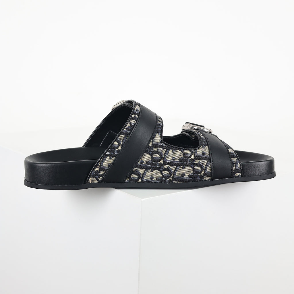Dior Aqua Oblique Double-Buckle Slides – Black & Beige