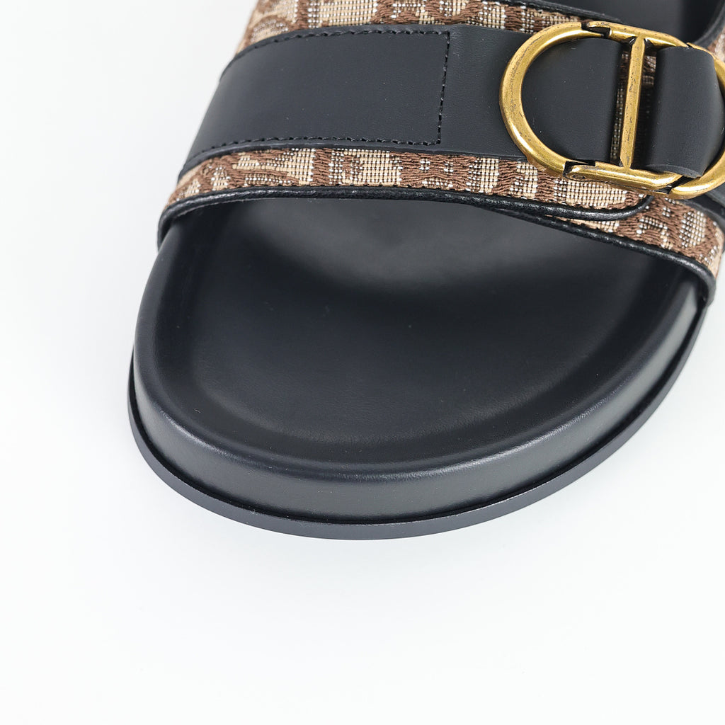 Dior Aqua Oblique Double-Buckle Slides – Beige & Brown