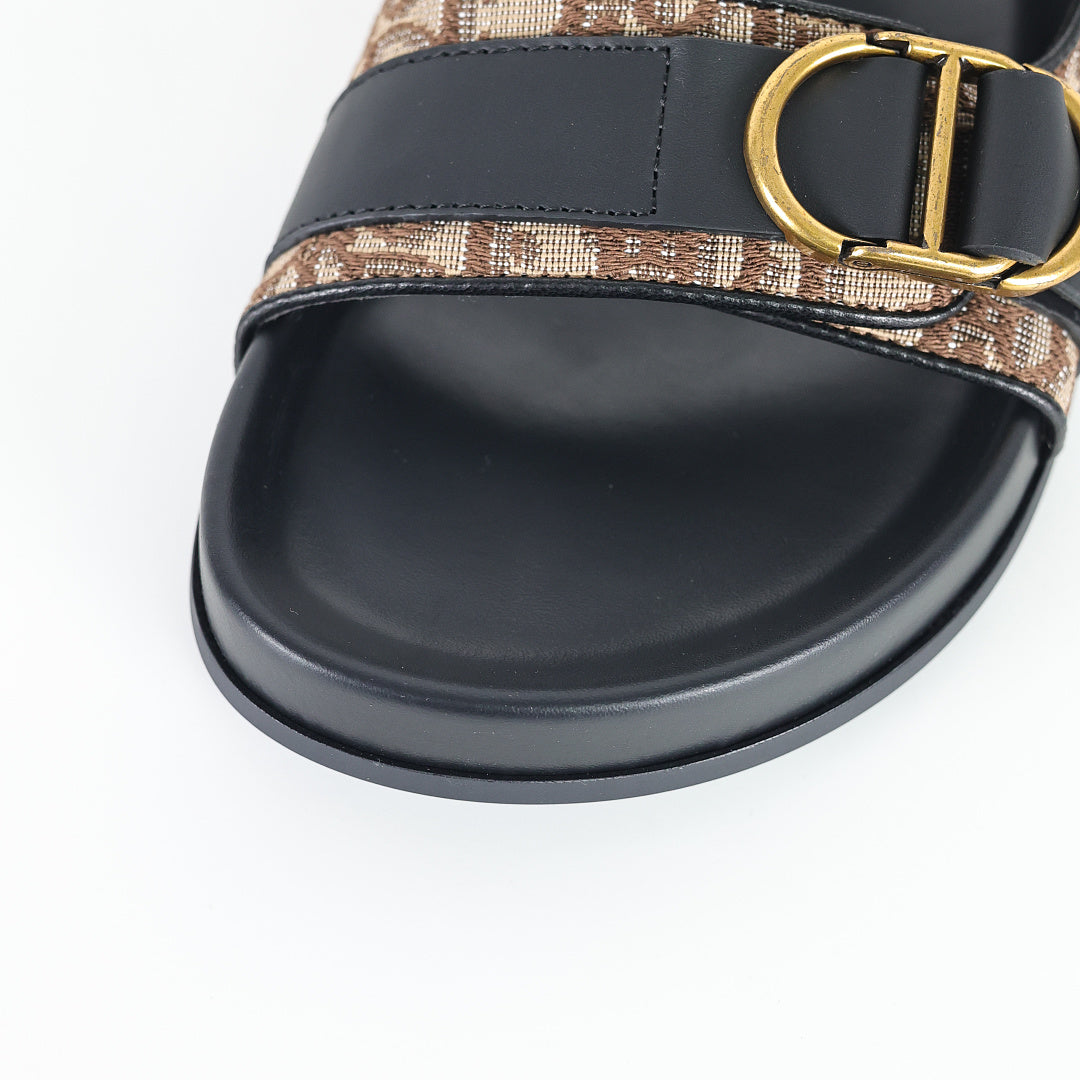 Dior Aqua Oblique Double-Buckle Slides – Beige & Brown