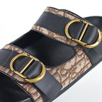 Dior Aqua Oblique Double-Buckle Slides – Beige & Brown