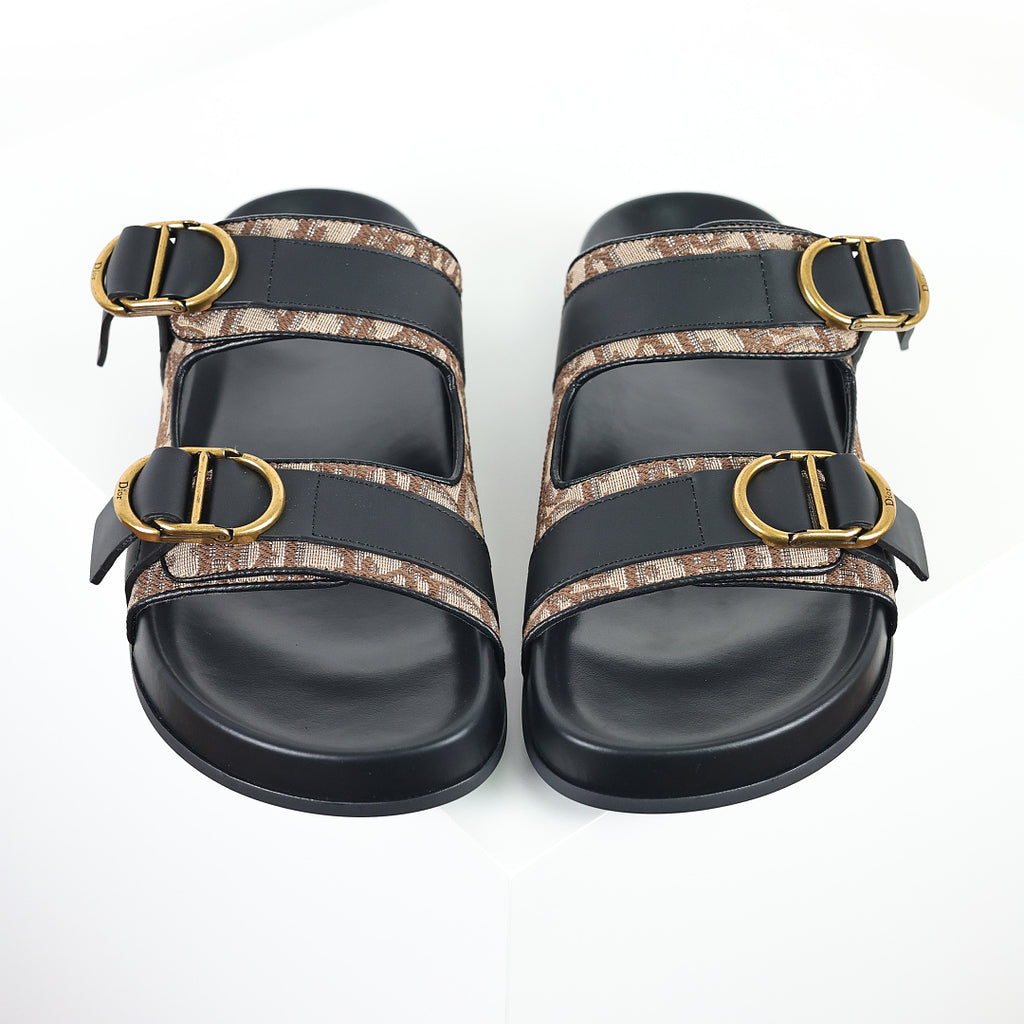Dior Aqua Oblique Double-Buckle Slides – Beige & Brown
