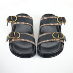 Dior Aqua Oblique Double-Buckle Slides – Beige & Brown