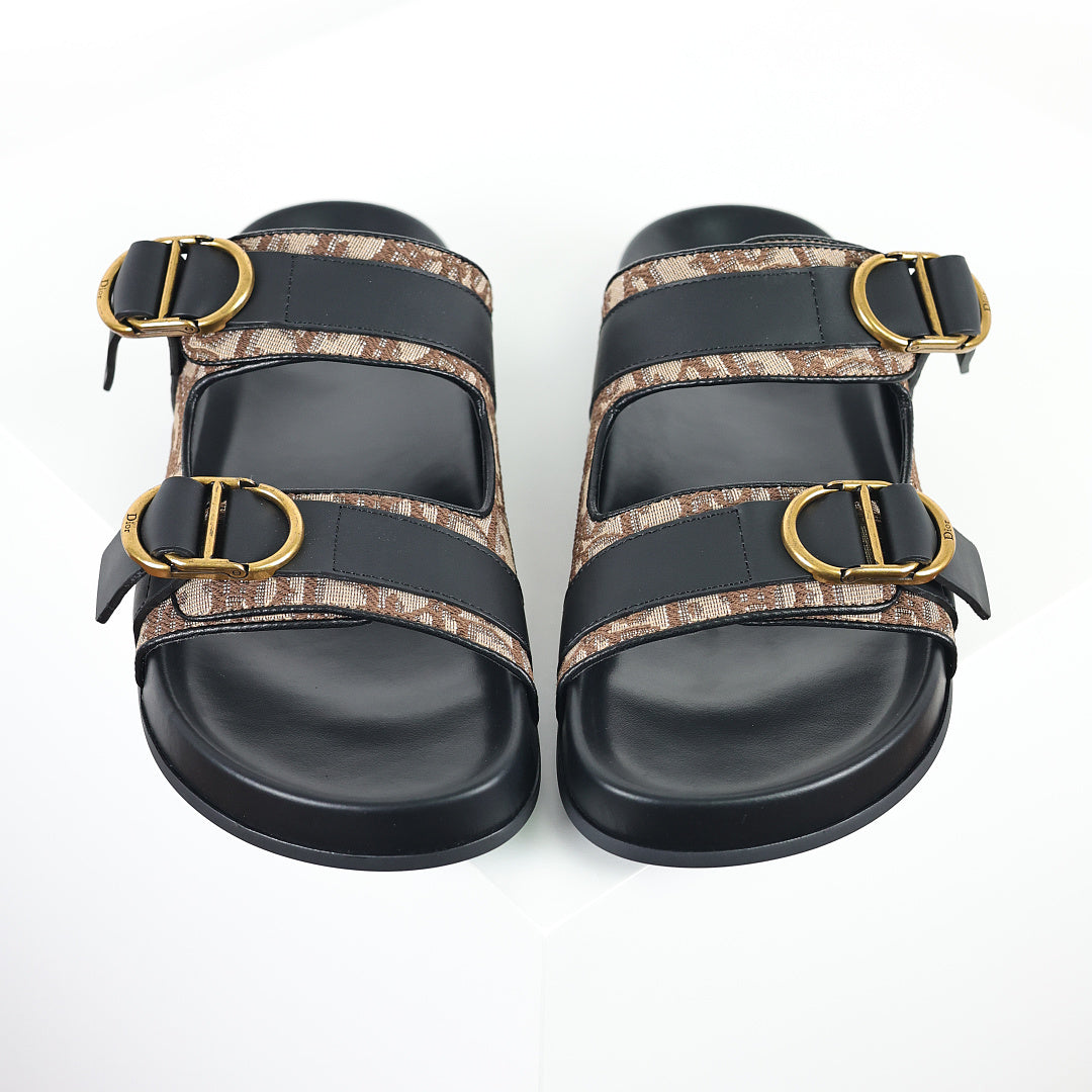 Dior Aqua Oblique Double-Buckle Slides – Beige & Brown