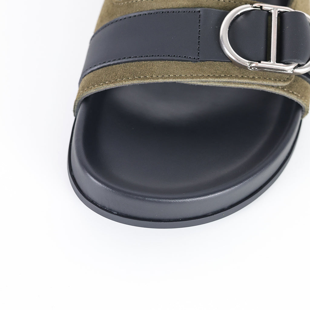 Dior Aqua Double-Buckle Slide Sandals – Olive & Black