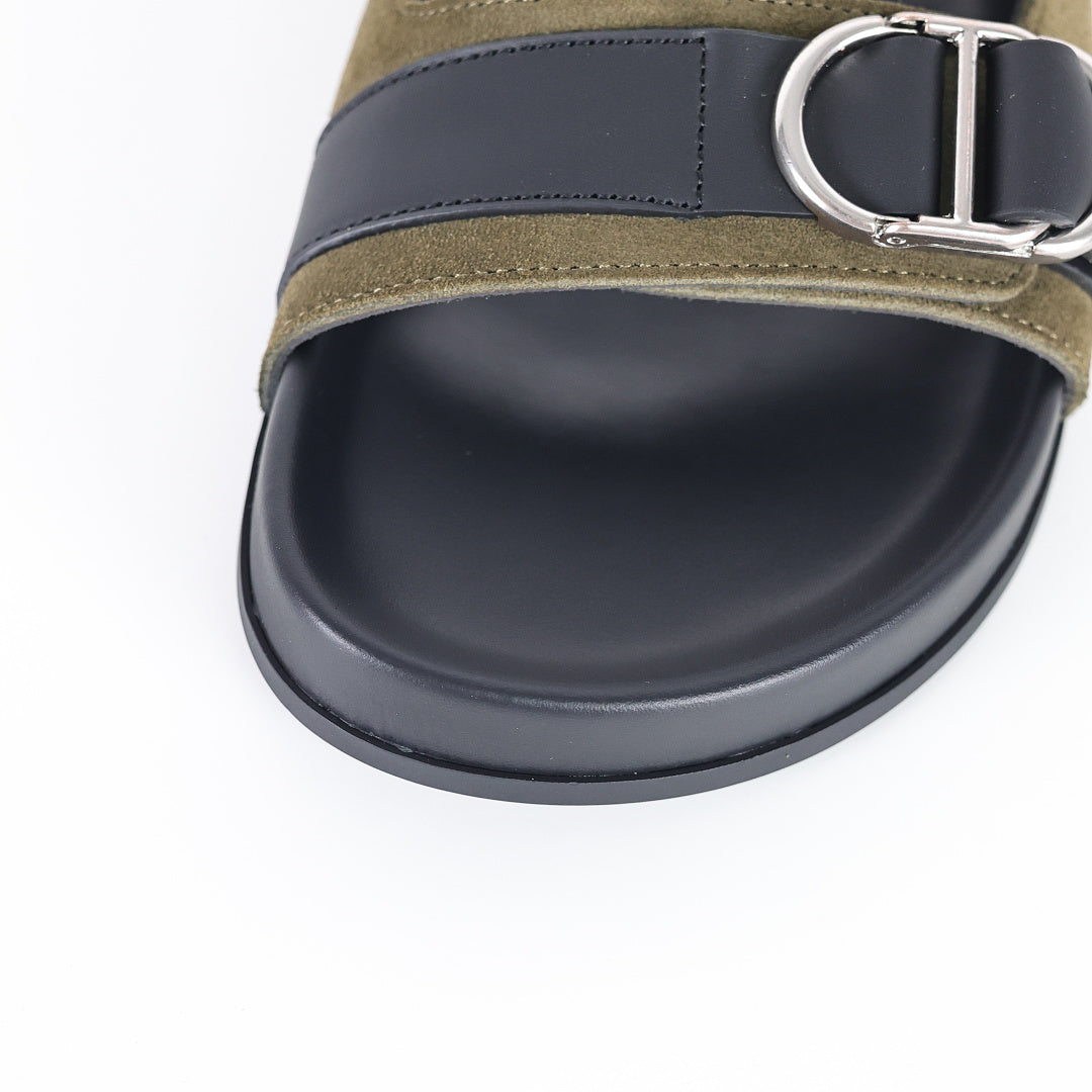 Dior Aqua Double-Buckle Slide Sandals – Olive & Black