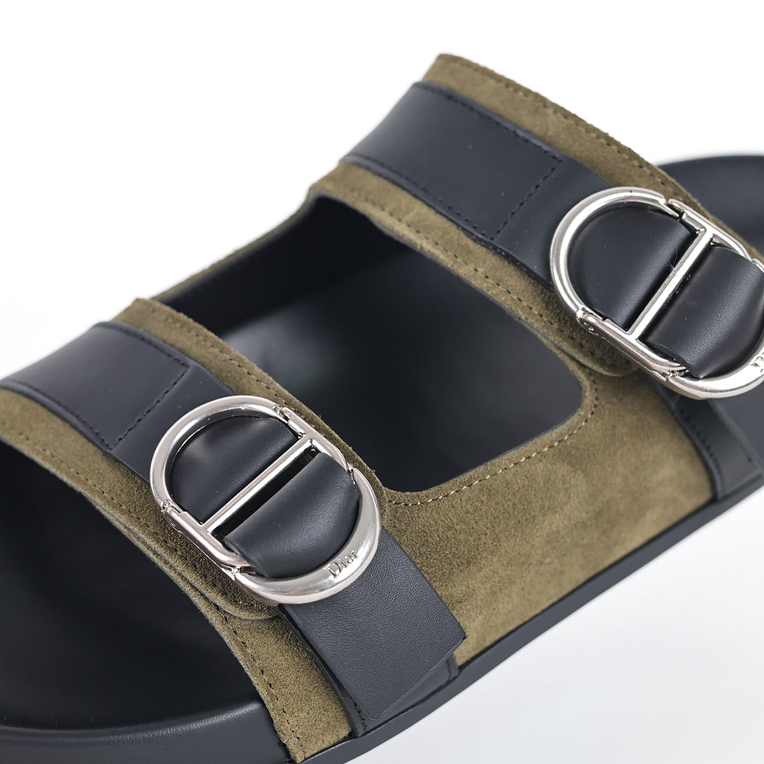 Dior Aqua Double-Buckle Slide Sandals – Olive & Black