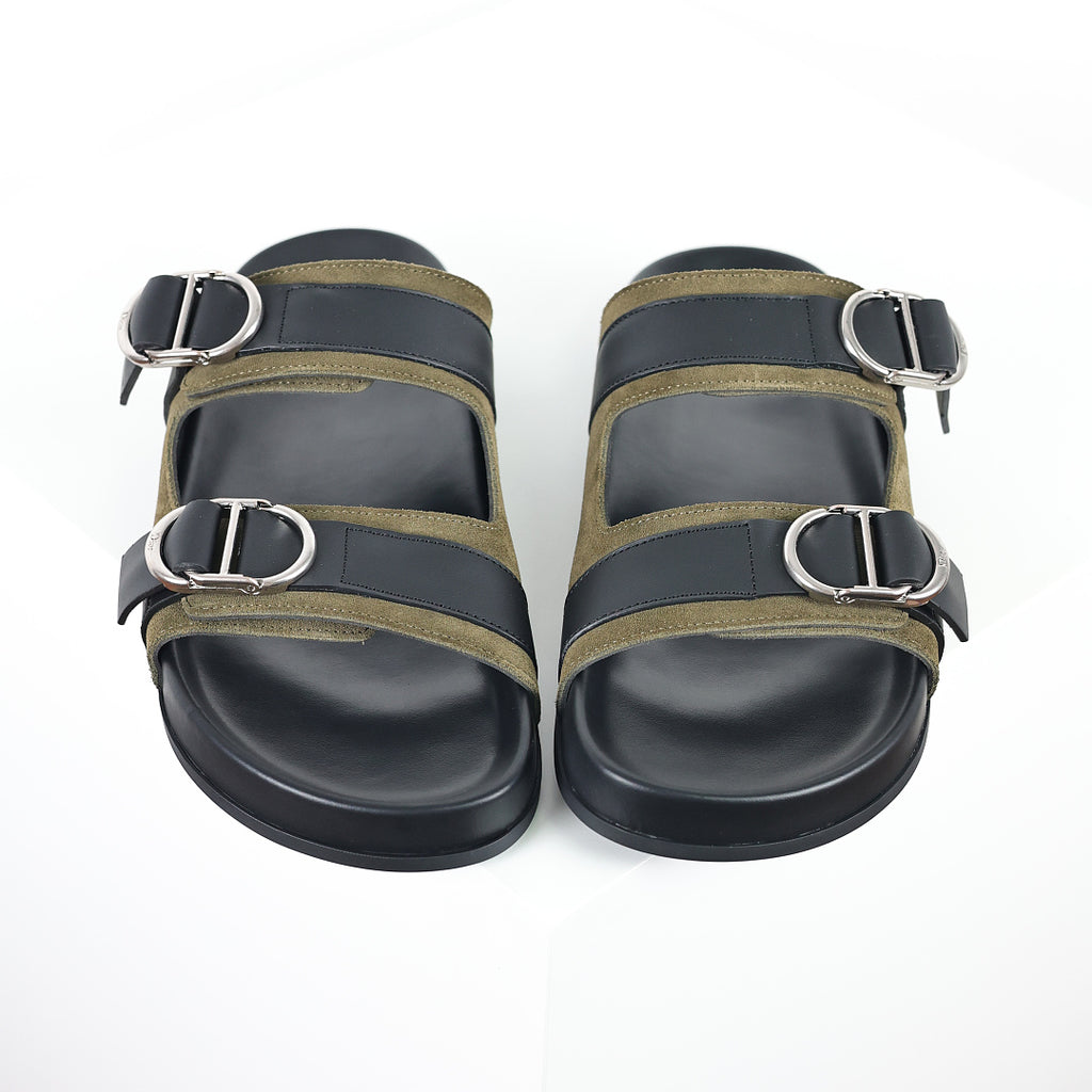 Dior Aqua Double-Buckle Slide Sandals – Olive & Black