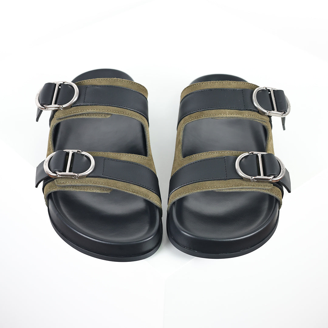 Dior Aqua Double-Buckle Slide Sandals – Olive & Black