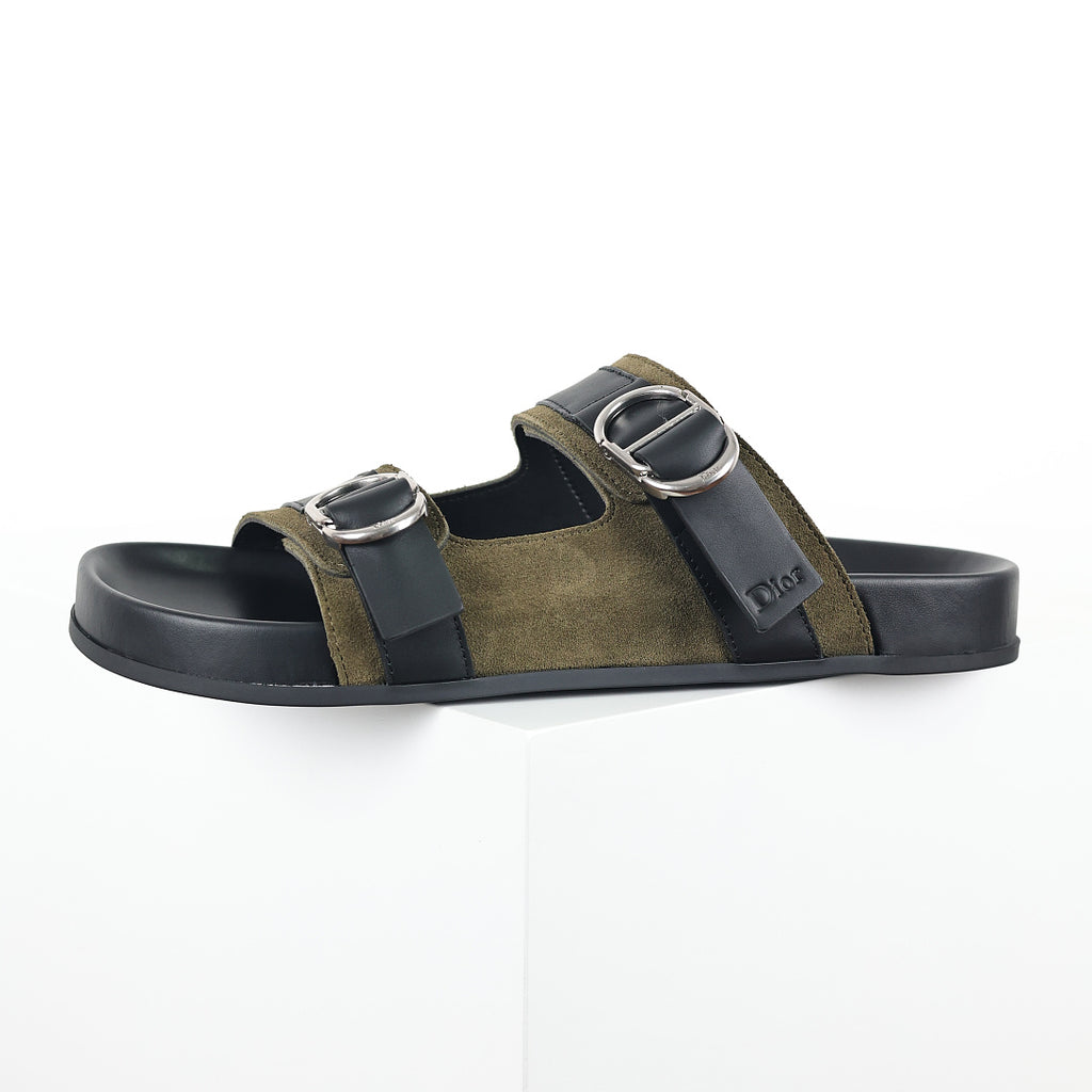 Dior Aqua Double-Buckle Slide Sandals – Olive & Black