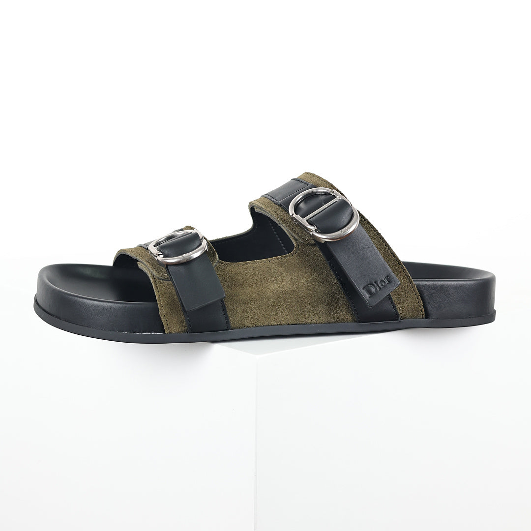 Dior Aqua Double-Buckle Slide Sandals – Olive & Black