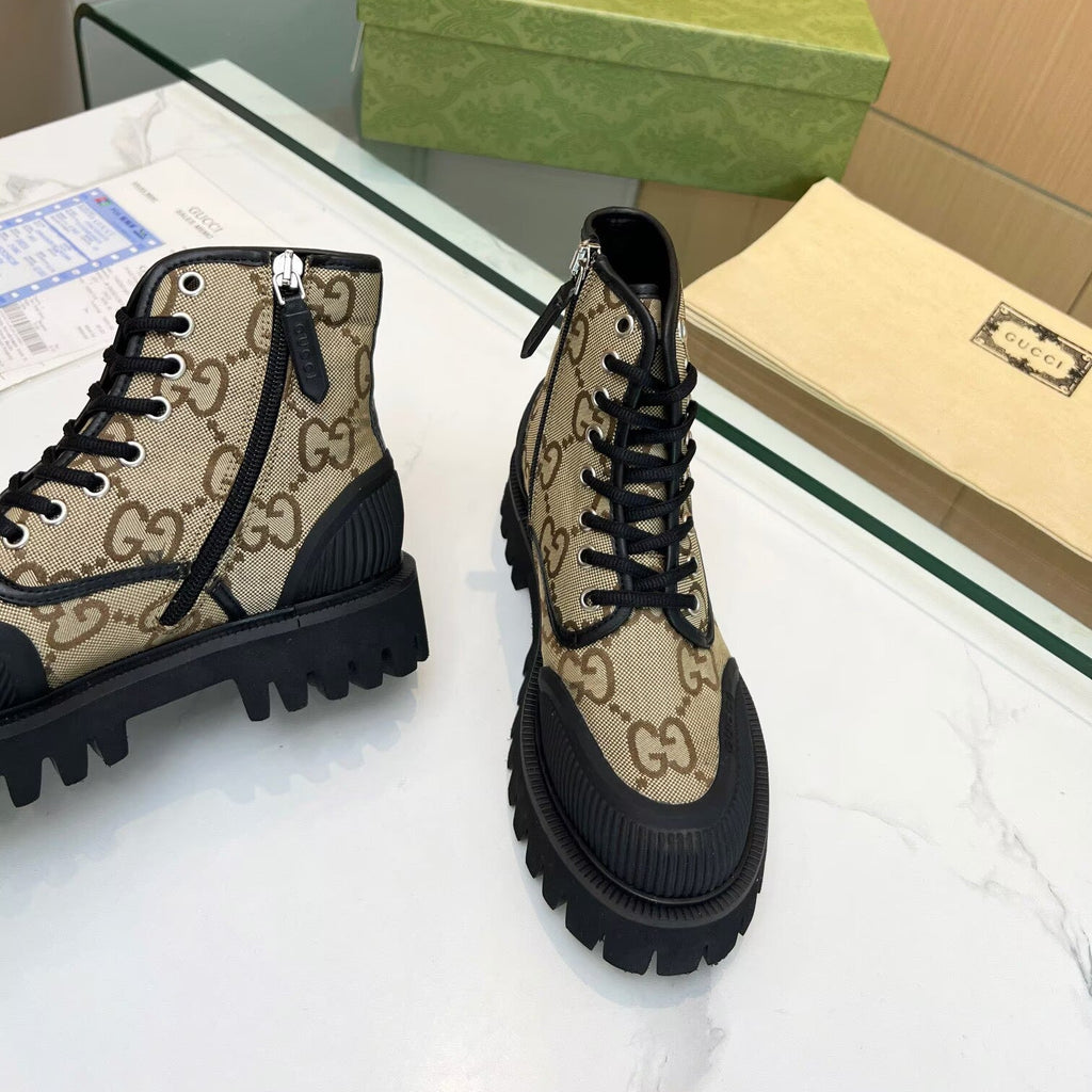Gucci GG Monogram Lug-Sole Ankle Boots
