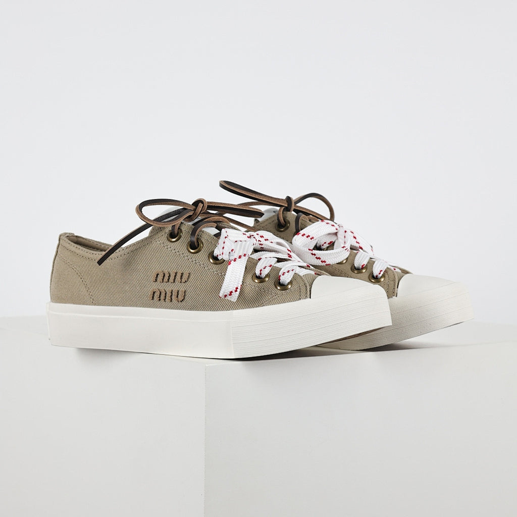 Miu Miu Canvas Low-Top Sneakers in Khaki