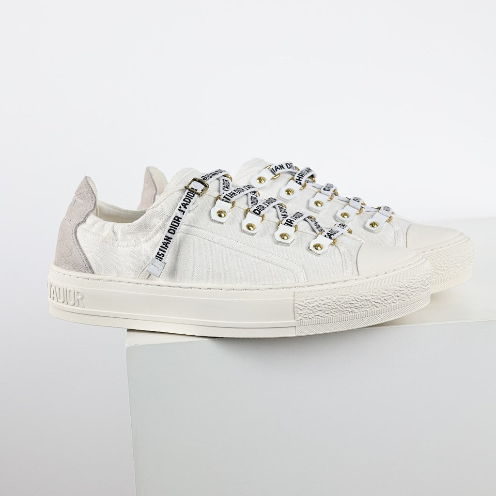 Dior Walk'n'Dior Low-Top Sneakers – White Canvas & J'adior Ribbon Laces with Gold Studs