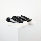 Chanel Low-Top Platform Sneakers – Black Patent Leather with Gold CC Lace Charm