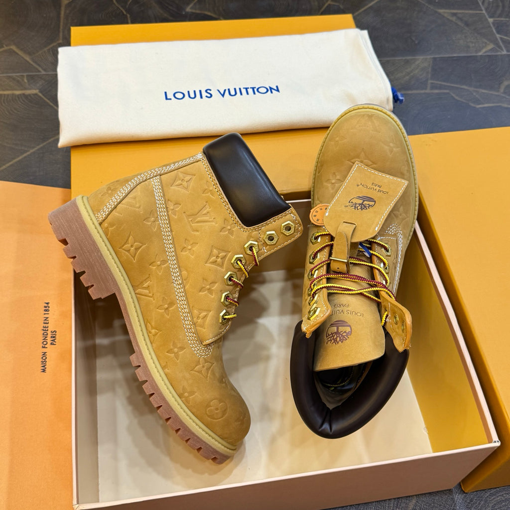 Louis Vuitton × Timberland Yellow Boots | Classic Workwear | Embossed Monogram | Waterproof & Slip-Resistant