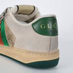 Gucci Screener Low-Top Sneakers – Distressed GG Supreme Canvas with Green Leather Trim