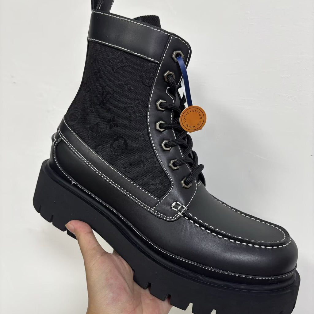 Louis Vuitton Monogram Lace-Up Boot - Dark Brown