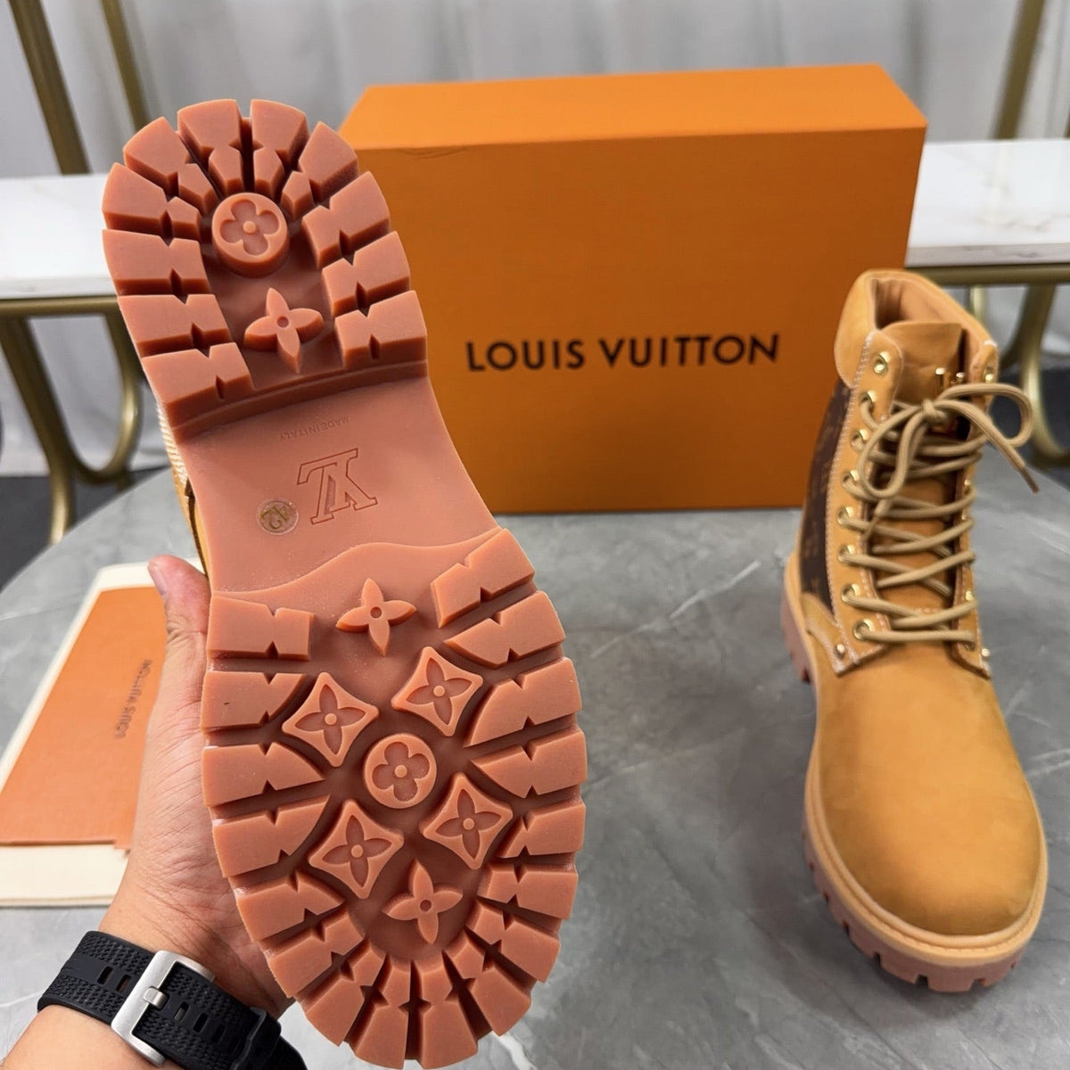 Louis Vuitton × Timberland Yellow Boots | Classic Workwear | Embossed Monogram | Waterproof & Slip-Resistant