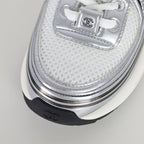 Chanel CC Logo Chunky Dad Sneakers – Silver Metallic Leather & White Mesh