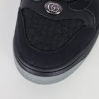 Gucci Screener Low-Top Sneakers – Triple Black GG Canvas & Suede with Web Stripe