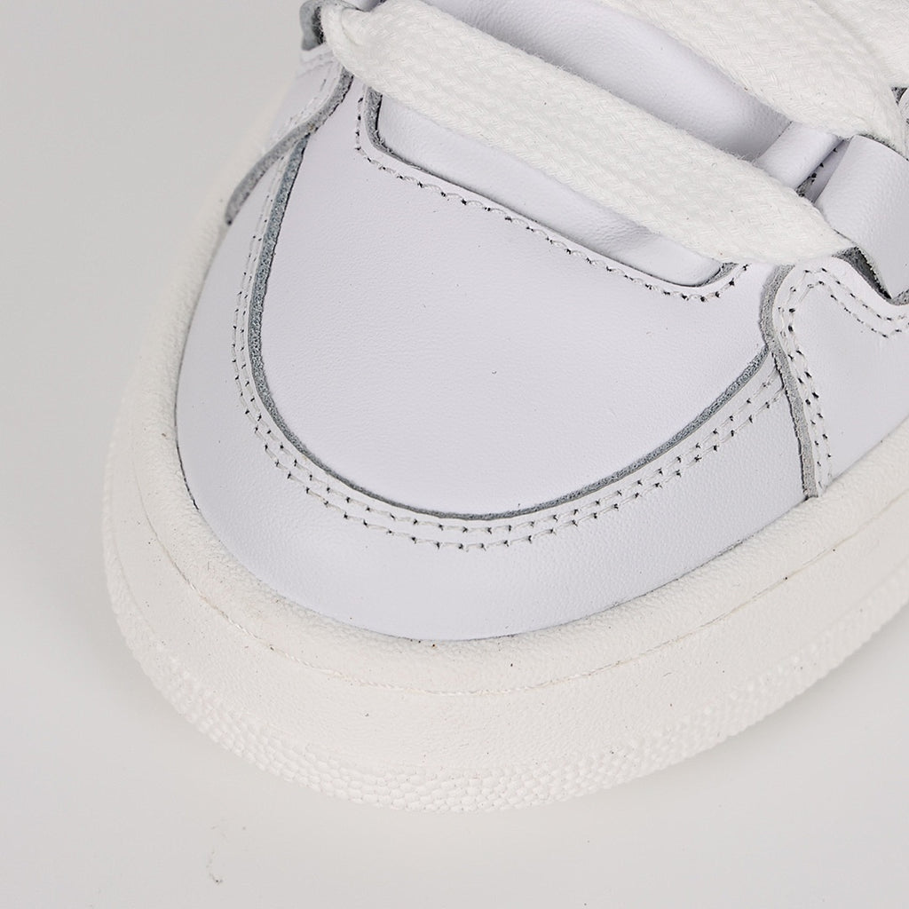 Miu Miu Oversized Lace Leather Low-Top Sneakers in White