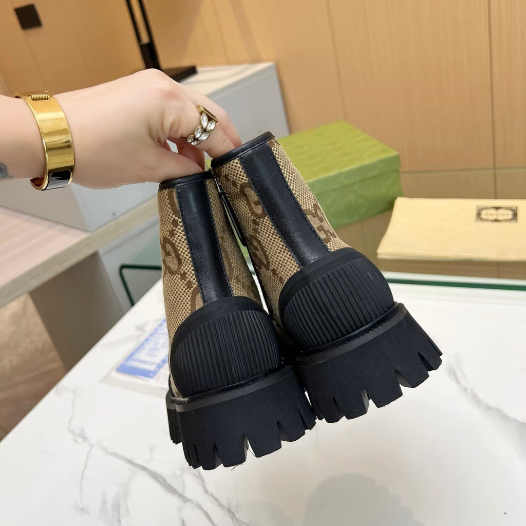 Gucci GG Monogram Lug-Sole Ankle Boots
