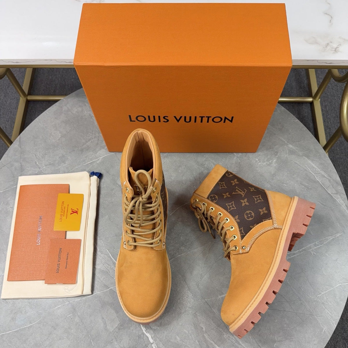 Louis Vuitton × Timberland Yellow Boots | Classic Workwear | Embossed Monogram | Waterproof & Slip-Resistant
