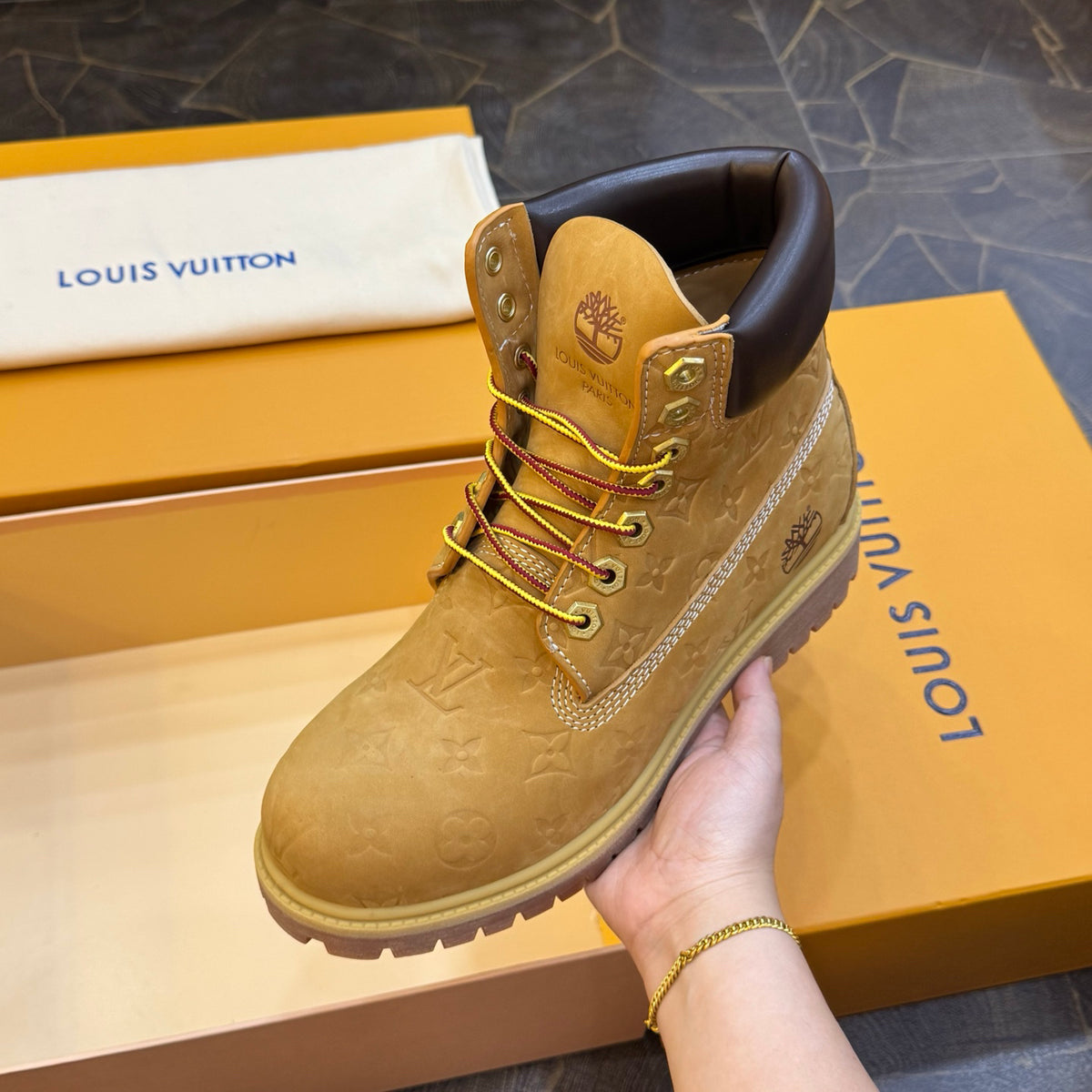 Louis Vuitton × Timberland Yellow Boots | Classic Workwear | Embossed Monogram | Waterproof & Slip-Resistant