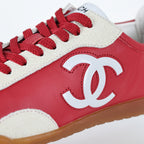 Chanel CC Logo Retro Sport Sneakers – Red Leather & Cream Suede with Gum Sole