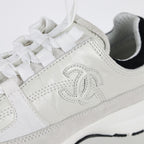Chanel CC Logo Chunky Dad Sneakers – White Mesh & Suede with Black Rubber Accents