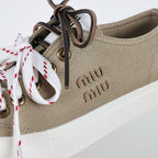 Miu Miu Canvas Low-Top Sneakers in Khaki