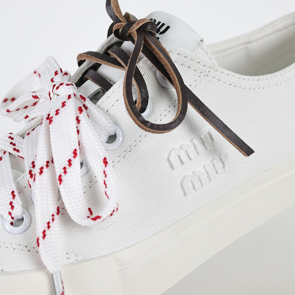 Miu Miu Canvas Low-Top Sneakers in White