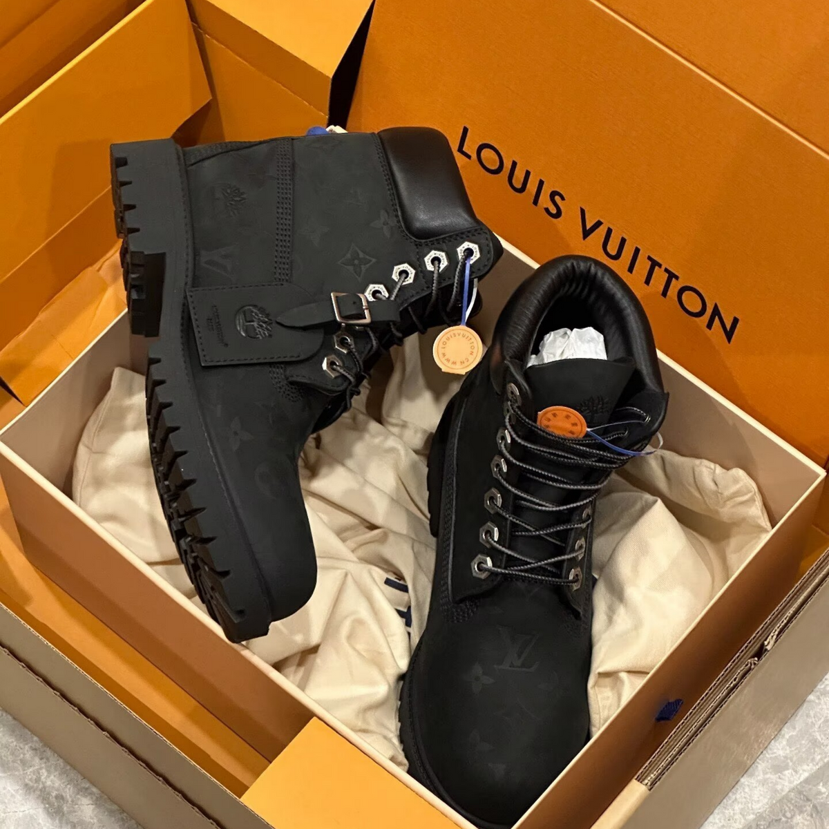 Louis Vuitton × Timberland Black Monogram Work Boots