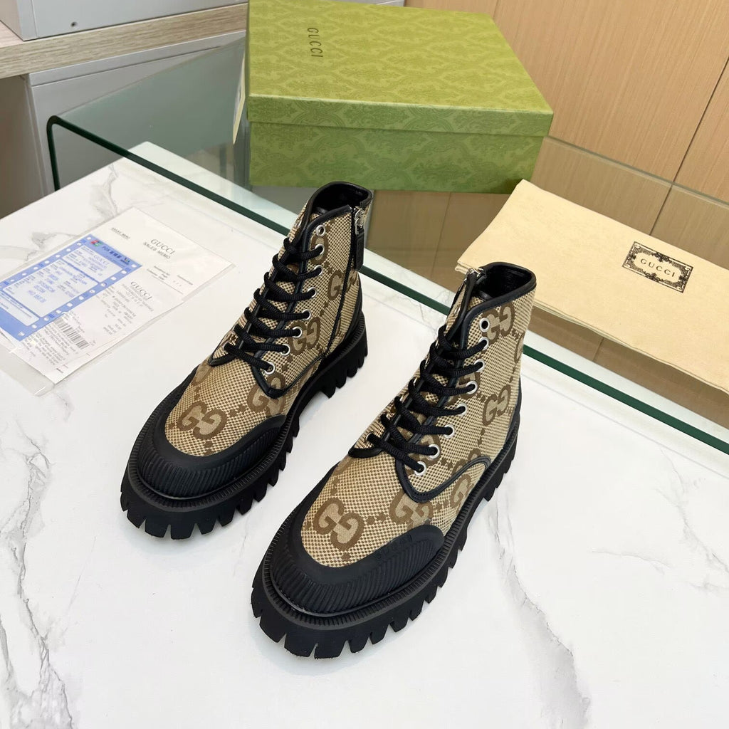 Gucci GG Monogram Lug-Sole Ankle Boots