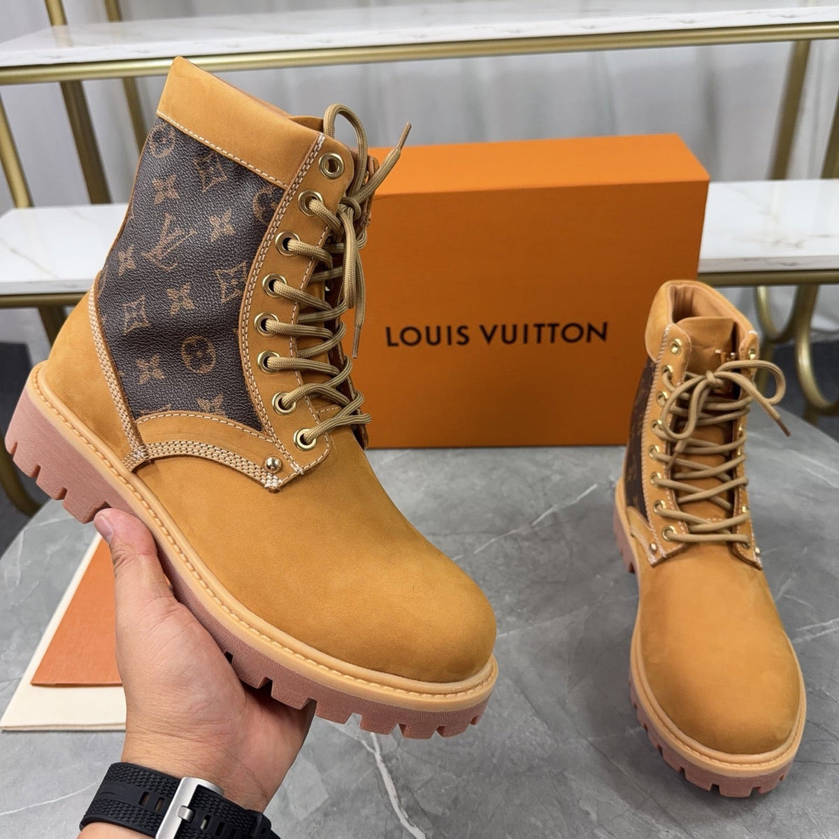 Louis Vuitton × Timberland Yellow Boots | Classic Workwear | Embossed Monogram | Waterproof & Slip-Resistant