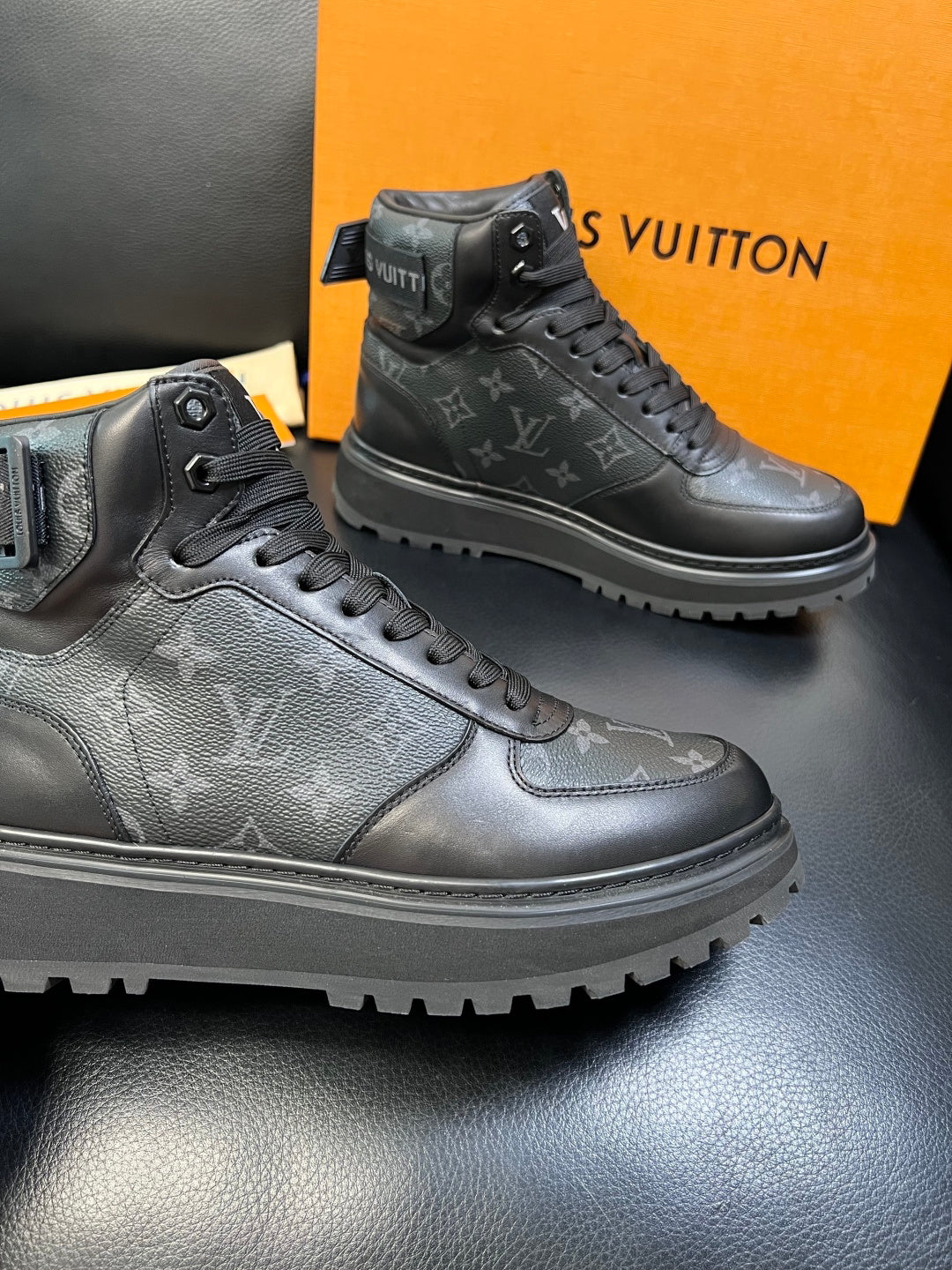 Louis Vuitton Black Monogram High-Top Sneakers